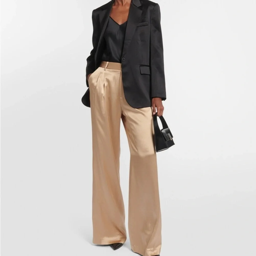 NILI LOTAN flavie pant in khaki 100% Silk Size Woman’s 8 - Picture 6 of 12